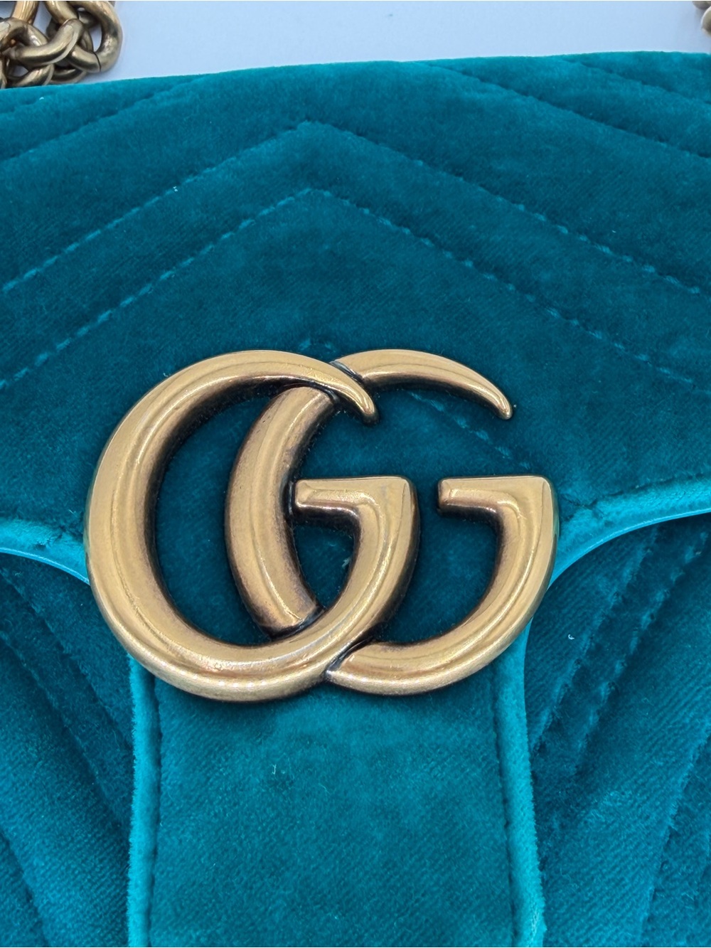 Gucci Teal Velvet GG Marmont Shoulder Bag with Gold Hardware Gorgeous!!! - Picture 9 of 14
